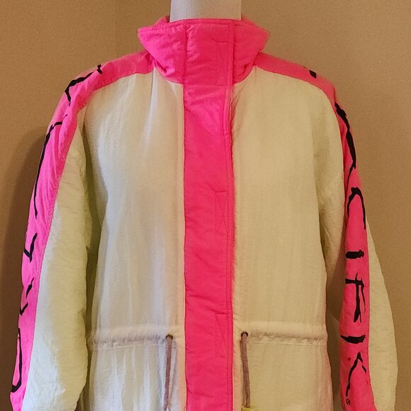 Vintage Ocean Pacific OP Pink & White Puffer Jacket Women's Size Large - X-Large - Picture 1 of 16